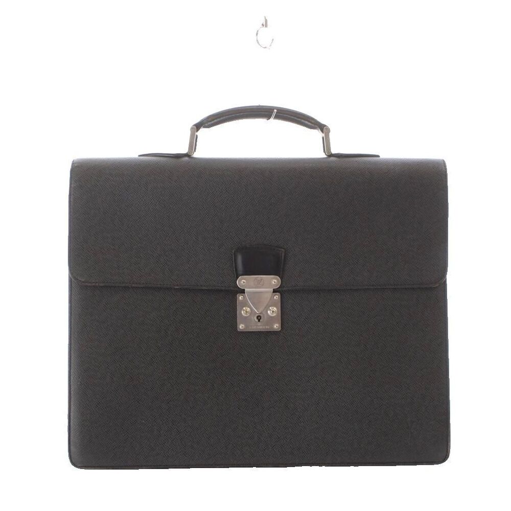 Louis Vuitton Serviette Moscova Briefcase Bag Black Embossed Leather Flap